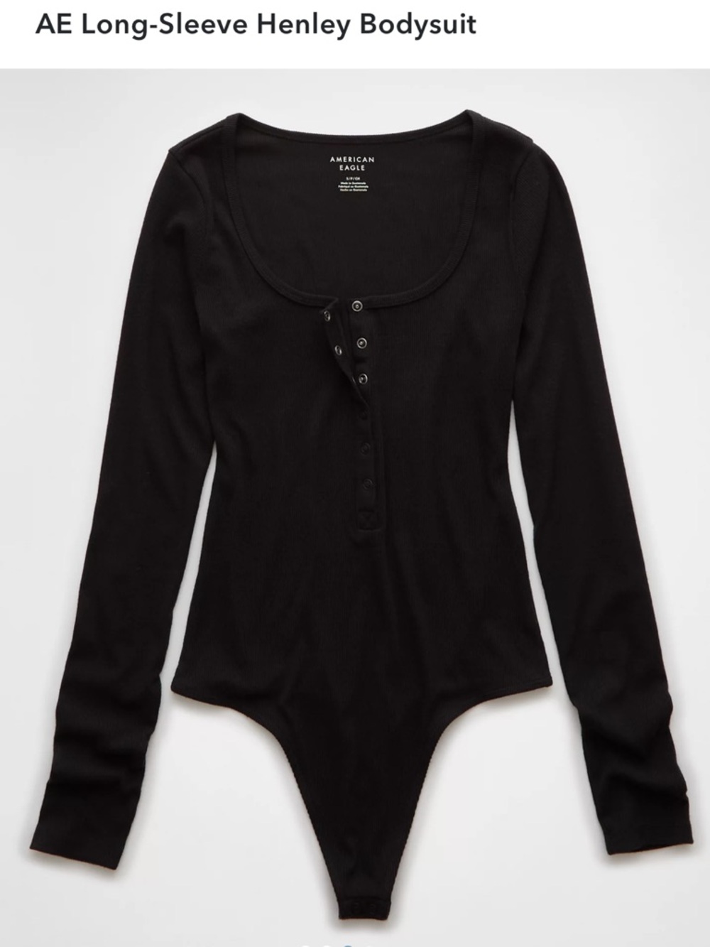 American Eagle Black Long-Sleeve Henley Bodysuit
